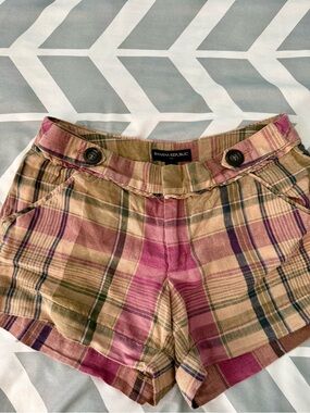 Banana Republic Purple and Tan Plaid High-Waist Women's Shorts